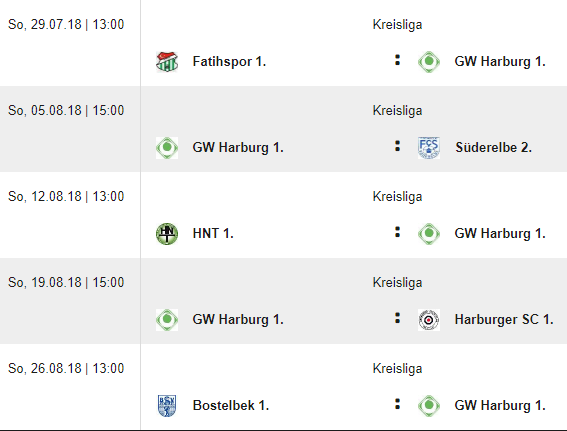 Spielplan 1. Herren Ende Juli 2018